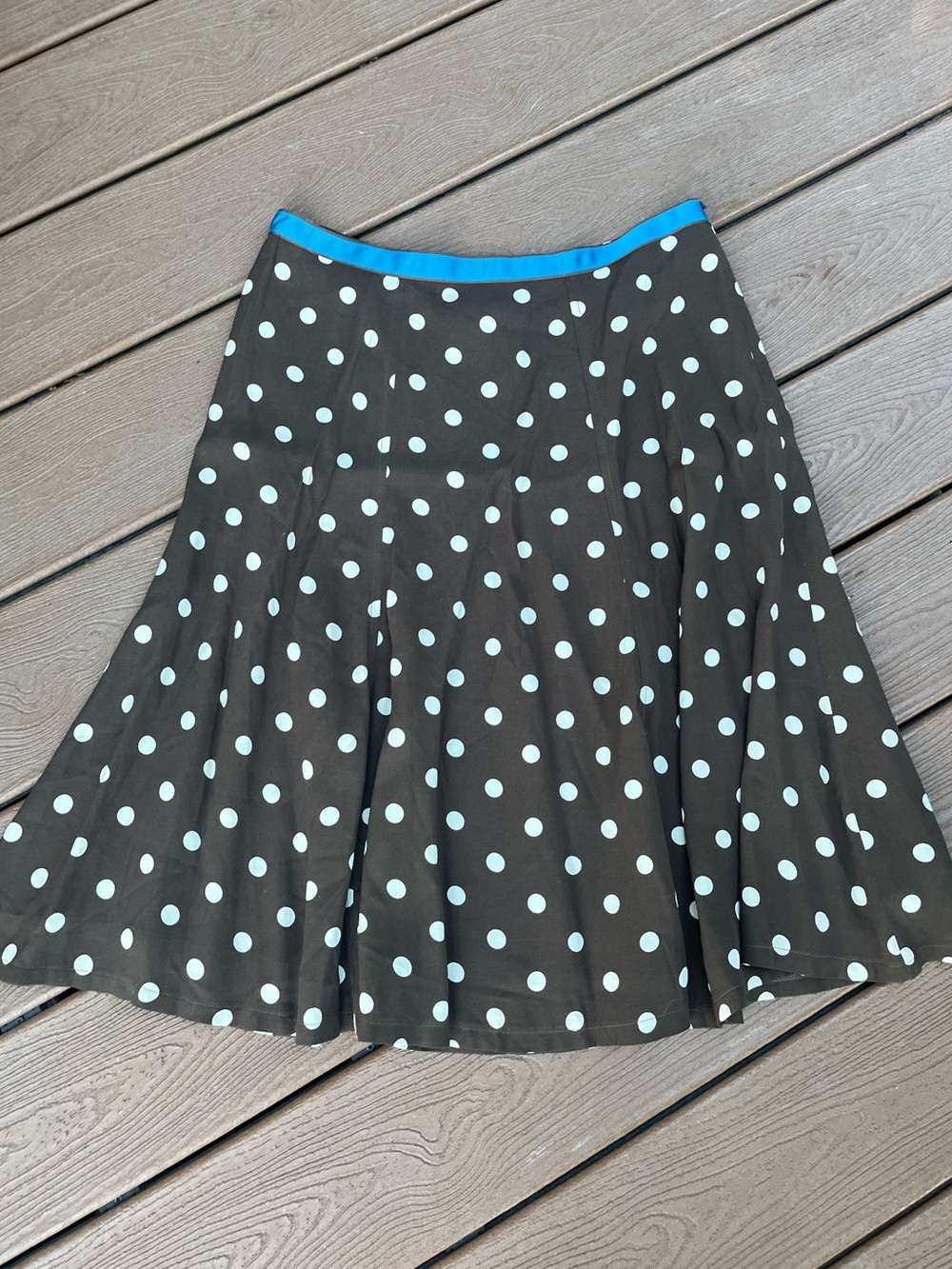Boden Brown Blue Polka Dot Flared Midi Skirt Size 12 Lined